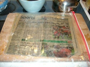 soaked newspaper in ziplock bag